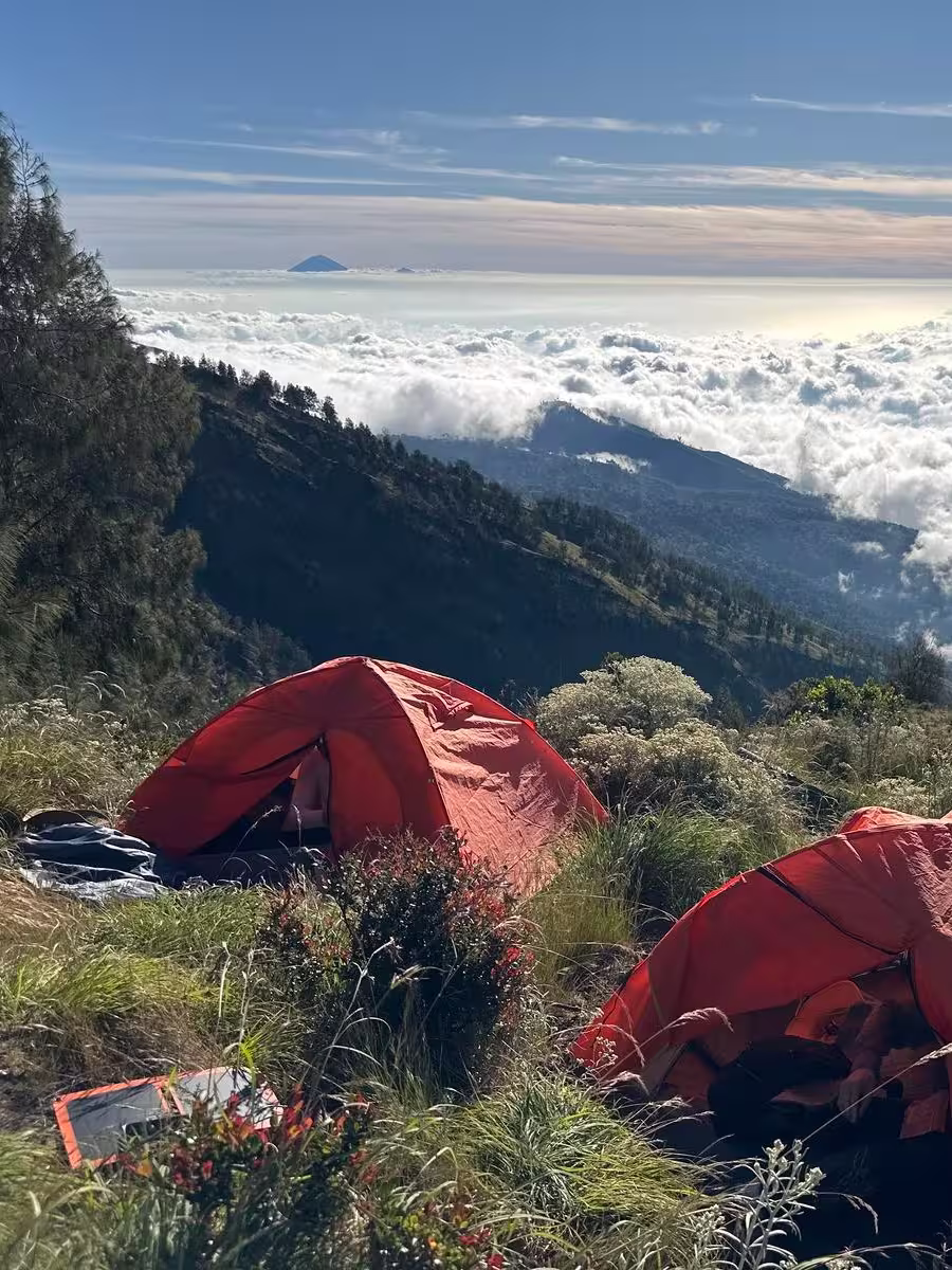 Breathtaking sunset view from the Mount Stampol crater rim camping area at 2,608 meters