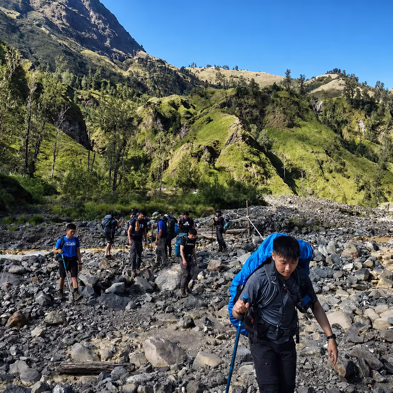 Descending Mount Rinjani through the dramatic and lush Torean valley route